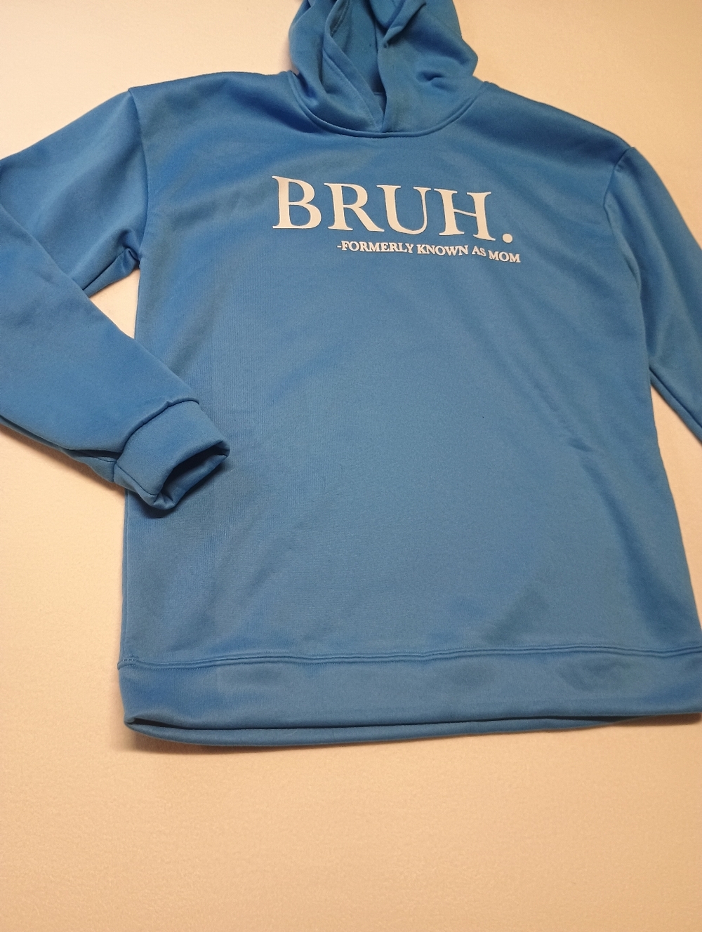 BRUH Women's Size M Blue Hoodie with White Text - Picture 3 of 6